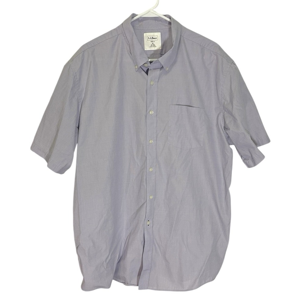 LL Bean XL‎ Traditional Fit Short Sleeve Shirt Purple Business Casual Workwear